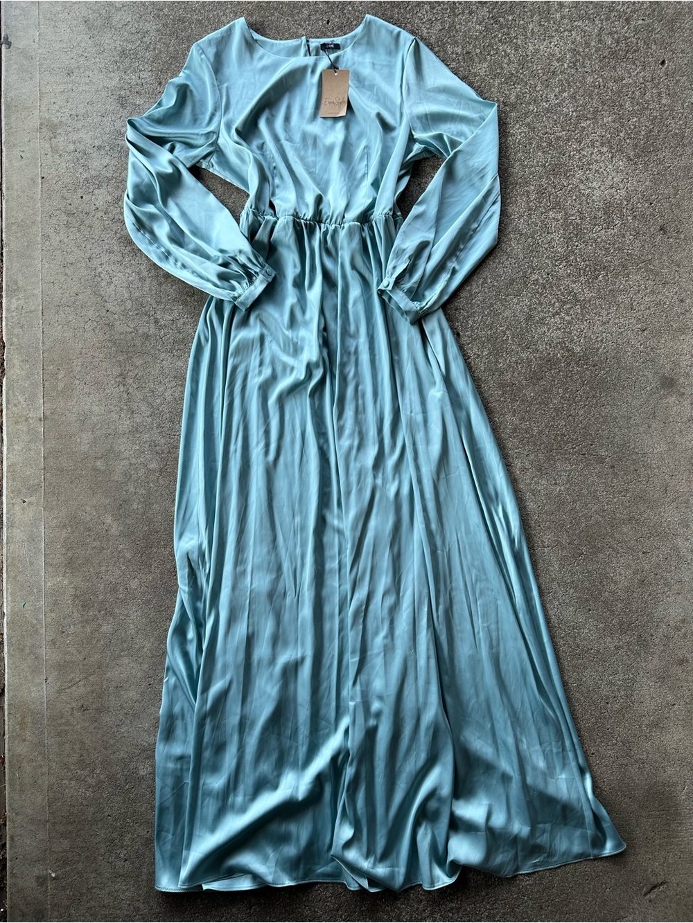 ENME Dusty Blue Satin Long Bridesmaid Dress